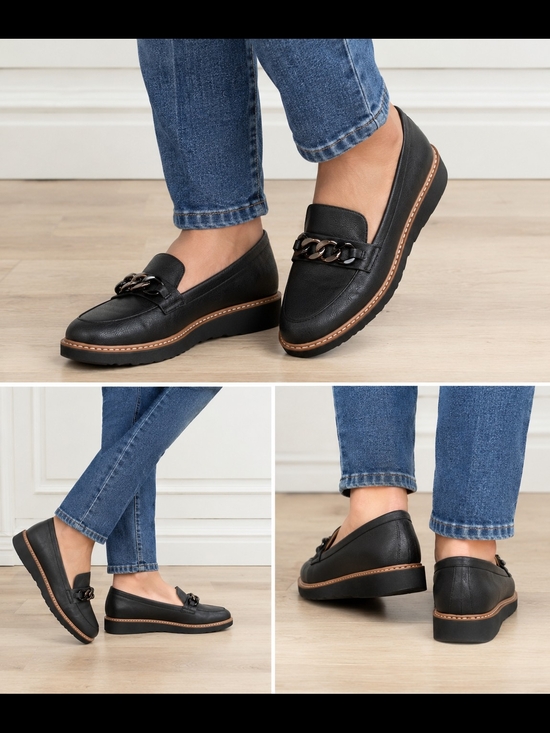 Naturalizer Shoes - NWOT Naturalizer Black Leather Chain-Trim Platform Loafers